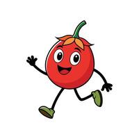 Happy tomato character running cheerfully on white background vector