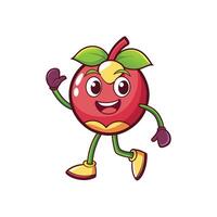 Animated mangosteen character waving hello, cheerfully walking forward vector