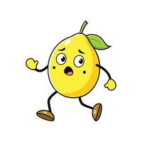 Cartoon lemon character running anxiously on a white background vector