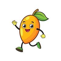 Cartoon Mango Character Running and Waving Hello Graphic Art vector