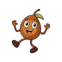 Cartoon rambutan character with happy expression and walking pose vector