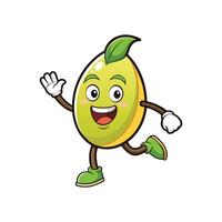 Cheerful Mango Character Mascot Running and Waving Hello vector