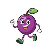 Cartoon plum character running with happy face expression vector
