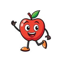 Cartoon apple character waving with cheerful expression and action vector