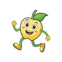 Smiling yellow apple cartoon character is running happily vector