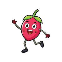 Animated strawberry character running and waving hello isolated on white vector