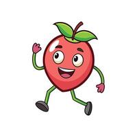 Cartoon apple character jogging with cheerful expression illustration vector