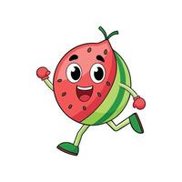 Animated watermelon character running and waving hello cartoon style vector