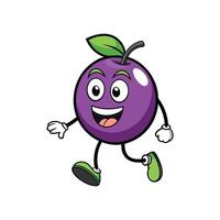 Cartoon Plum Character Running with a Cheerful Expression vector