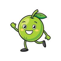 Cartoon Green Apple Character with Smiling Face Running Forward vector