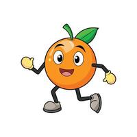 Cartoon orange fruit character running happily with cheerful expression vector