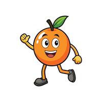 Happy orange cartoon character waving arm and walking forward vector
