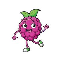 Cartoon raspberry character joyfully dancing against a white background vector