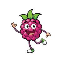Cheerful cartoon raspberry mascot character waving and dancing vector