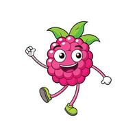 Cartoon raspberry character waving cheerfully on white background vector