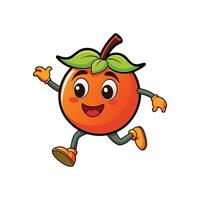 Happy cartoon persimmon character running with joy on white vector