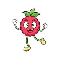 Cartoon raspberry character in a joyful, energetic stance vector