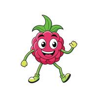 Cartoon raspberry character joyfully walking with a smile vector