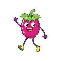 Cheerful raspberry mascot waving hello with a friendly face vector