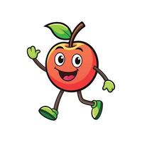 Cartoon apple character with a cheerful expression walking forward vector