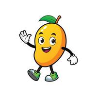Cheerful Mango Character Illustration Waving Hand on White Background vector