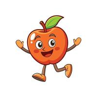 Cartoon apple character running with arms outstretched and smiling vector