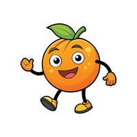 Cheerful peach cartoon character with friendly expression waving hand vector
