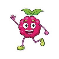 Cheerful cartoon raspberry character running with a happy smile vector