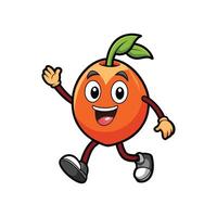 Cartoon style orange character smiling while walking with its hand up. The illustration is set against a white background. vector