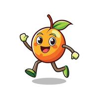 Cartoon peach character cheerfully running or jogging forward motion vector
