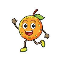 Cheerful cartoon orange character running with a smile and waving hand. Simple illustration style with vibrant colors. vector
