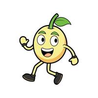 Cartoon Lemon Character Running with Happy Expression on White vector