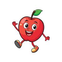 A cheerful cartoon apple character waving, fullbodied, with a happy expression. Flat style illustration with vibrant colors on a clean white background. vector