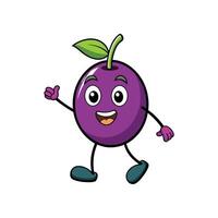 Animated Plum Cartoon Character with Happy Expression Walking Upright vector