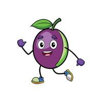 Happy plum character running with shoes on white background vector