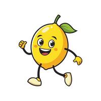 Cheerful cartoon lemon character running with smiling face vector