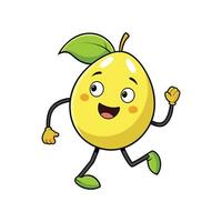 Cheerful cartoon lemon character running on white background vector