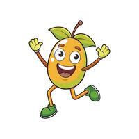 Happy fruit cartoon character running joyfully with hands up vector