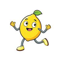 Cartoon lemon character running with happy expression on white background vector