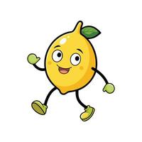 Cheerful cartoon lemon character running and waving hello vector