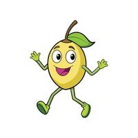 Joyful cartoon lemon character walking with a happy expression vector