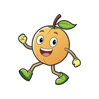 Happy peach cartoon character running and smiling playfully vector