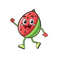 Joyful watermelon character with happy expression walking forward vector
