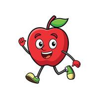 Cartoon apple character running with a joyful expression vector