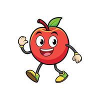 Cartoon apple character walking and smiling isolated on white vector