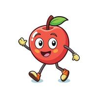 Happy apple character walking and waving hello with smile vector