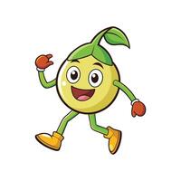 Animated light yellow fruit character cheerfully running forward with smile vector