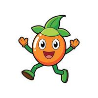 Happy cartoon orange fruit character jumping with joy illustration vector