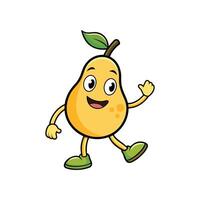 A cheerful yellow pear cartoon character waves with a smile, rendered in a vibrant, flat graphic style on a white background. vector