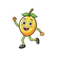 Happy cartoon apricot character running cheerfully on white background vector